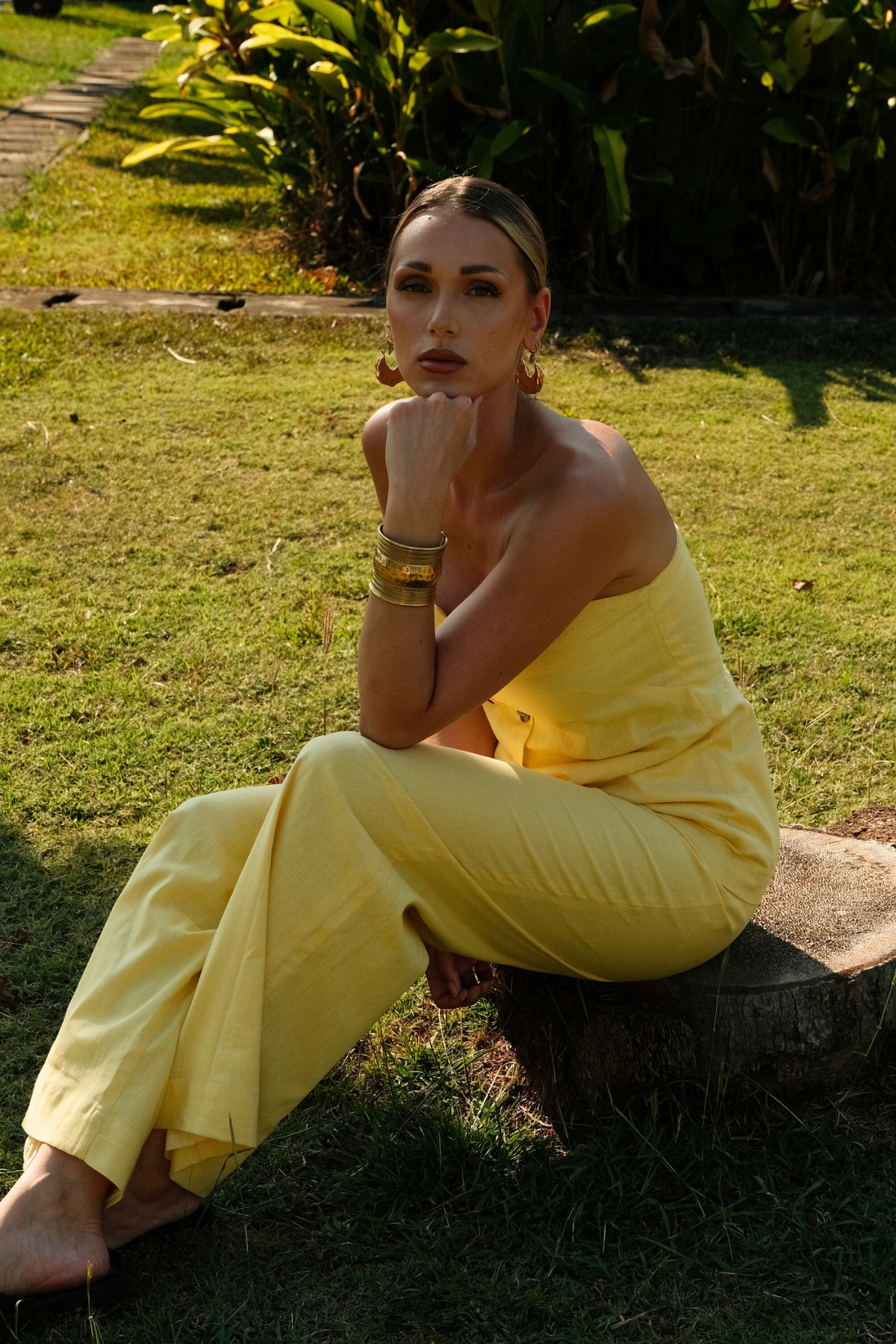 Ingrid| Top zipper en lin Jaune pastel