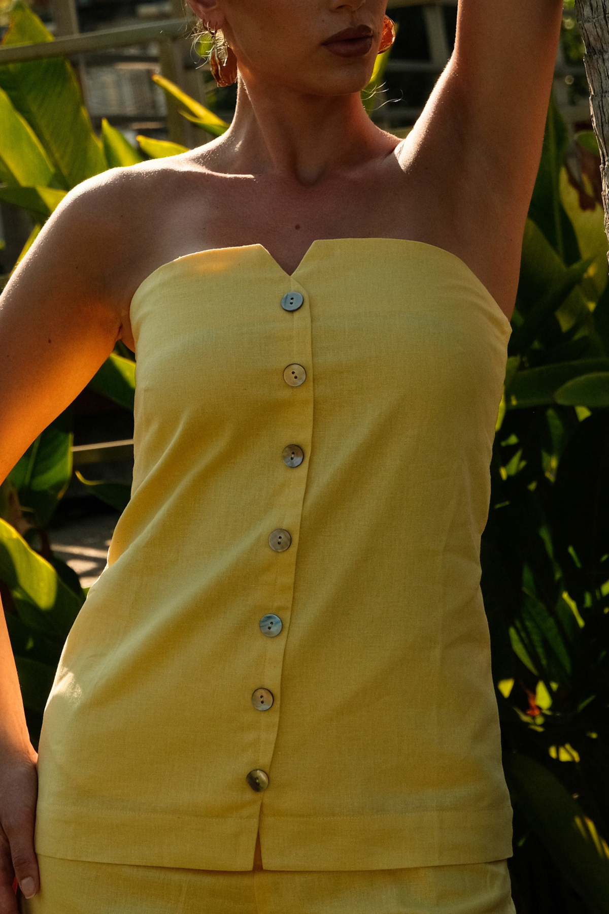 Ingrid| Top zipper en lin Jaune pastel