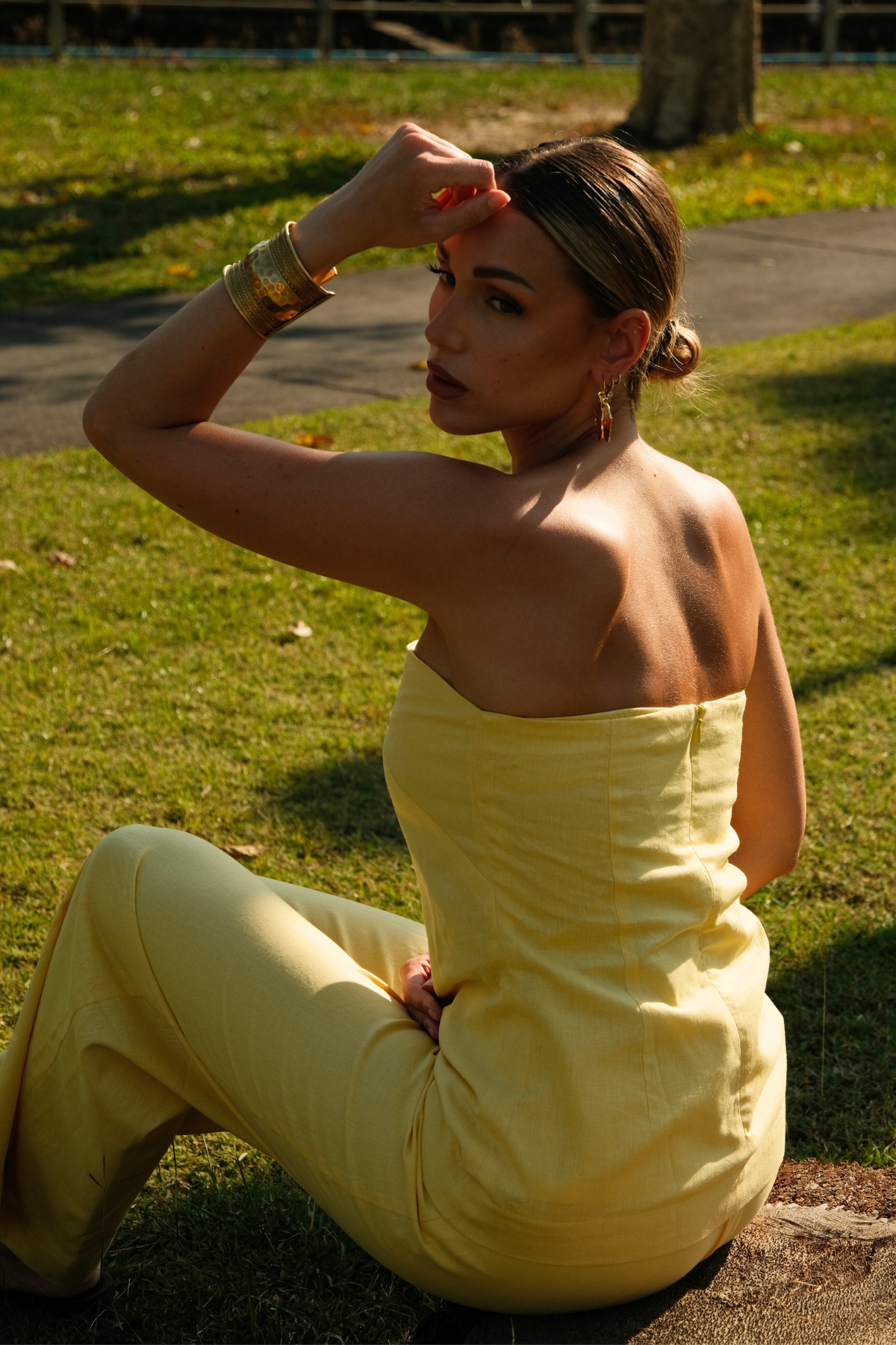 Ingrid| Top zipper en lin Jaune pastel